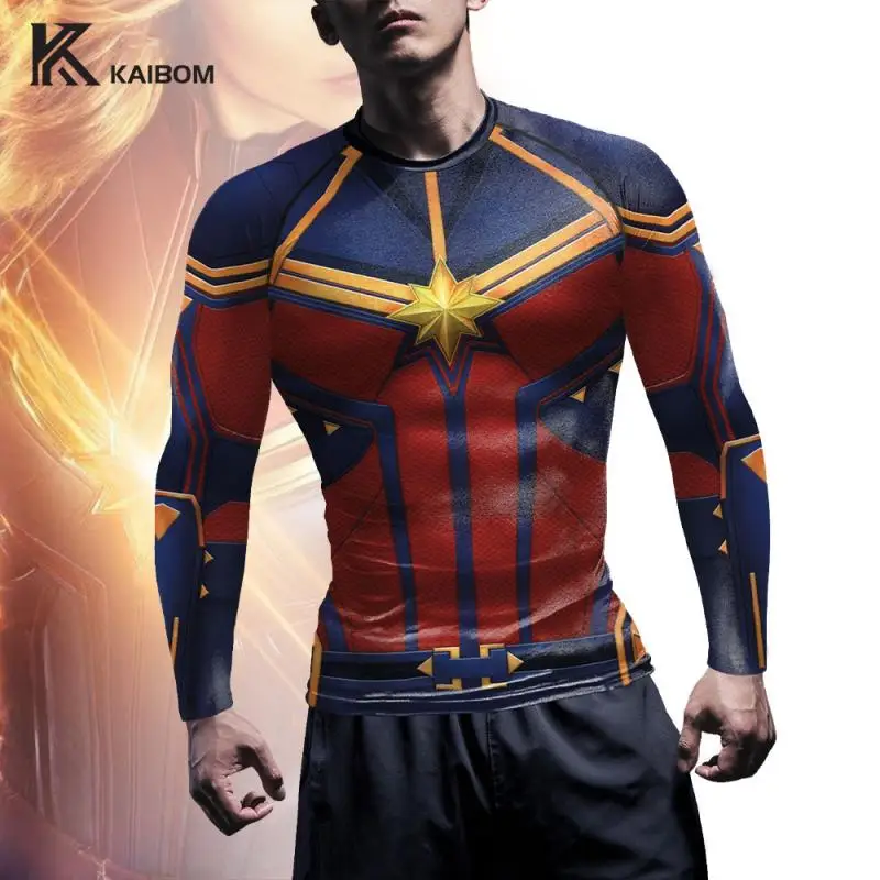 

Superheroes Cosplay T-Shirts Men Compress Shirts Star Print Long Sleeves Comic Con Costume Gym Sports Tops Male Clothes