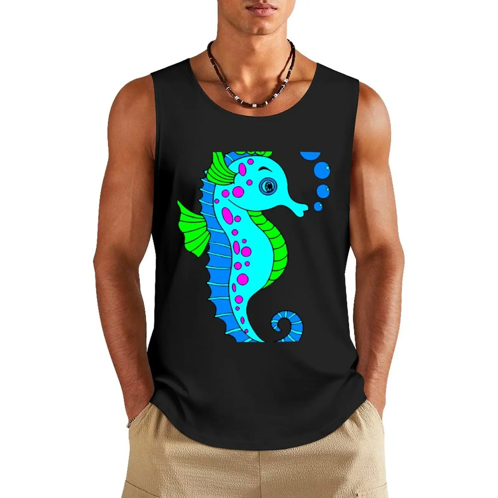 Seahorse Cartoon Tank Top Men's gym t-shirt gym shirts gym clothes men Men's sports t-shirt