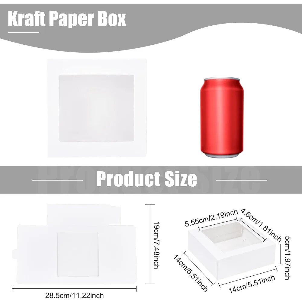 16Packs 5.5x5.5x2inch Clear PVC Square Window Gift Boxes, White Kraft Paper Present Boxes for Wedding Favor, Festival Gift