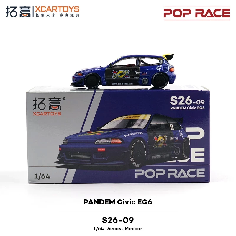 Xcartoys x Pop Race 1:64 PANDEM Civic EG6 Blue Diecast Model Car