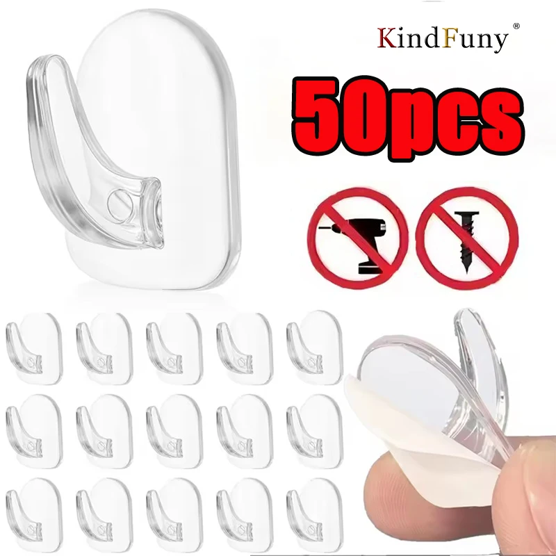 Transparent Strong Adhesive Mini Hook for Kitchen Door Bathroom Mirror Cabinet Jewelry Storage Non-Marking No Punching Required