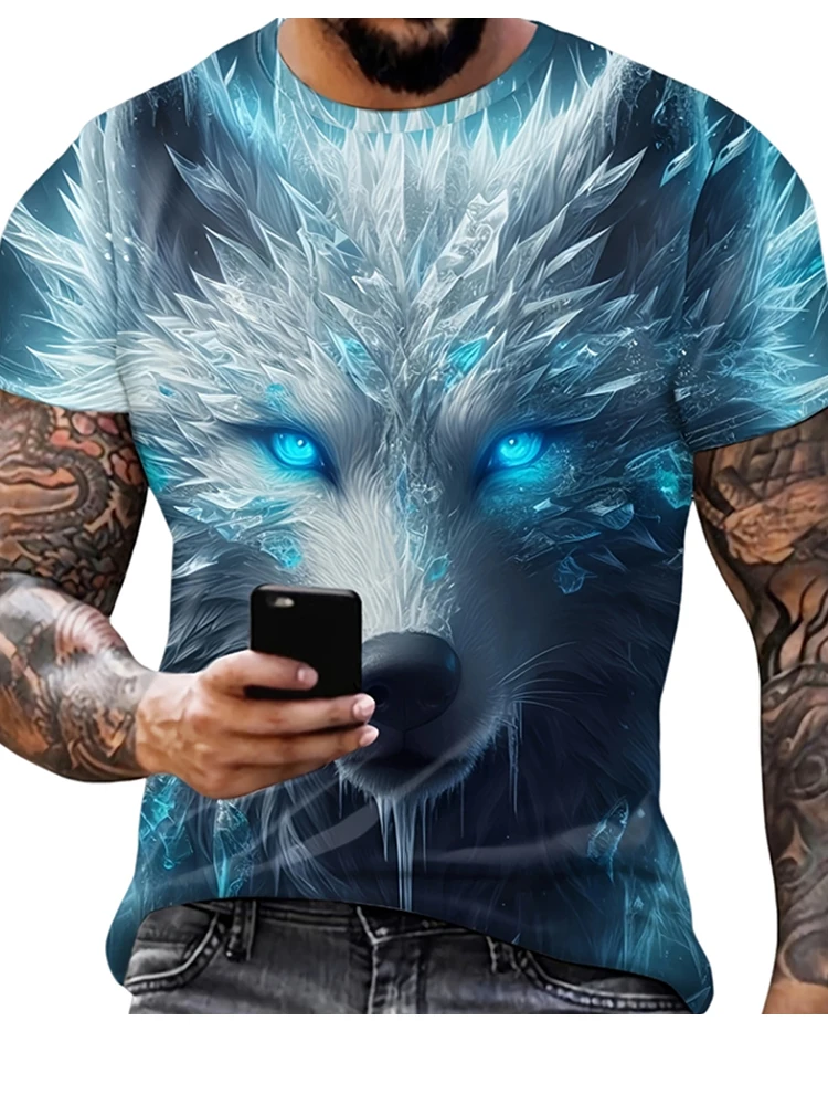 Nueva moda de manga corta de secado rápido para adultos, diseño de patrón de cabeza de lobo dominante impreso en 3D, nueva ropa diaria de manga corta