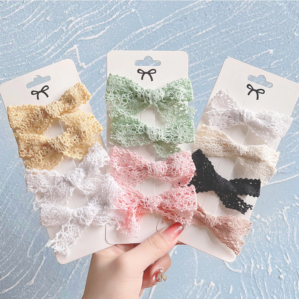 

4Pcs/Set Sweet White Lace Bowknot Hair Clips For Baby Girls Boutique Bows Hairpins Barrettes Headwear Kids Hair Accessories Gift