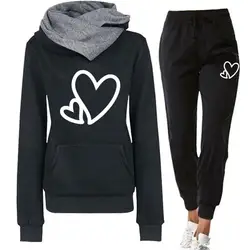 Autumn Winter Women Tracksuit Love Heart Printed Hoodies and Sweatpants 2 Pieces Set Casual Streetwear Female Outfits 3XL