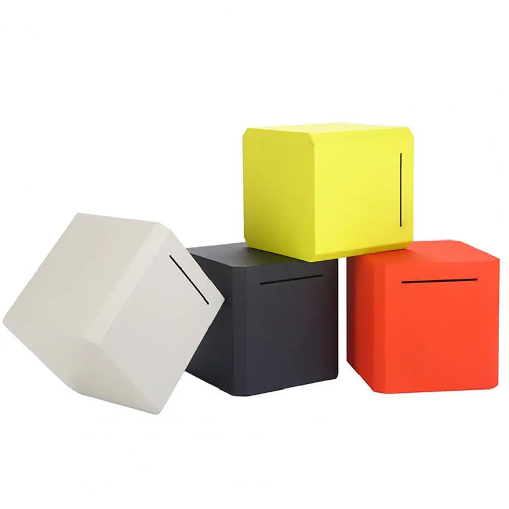 Coin Collector Box Stainless Steel Square Piggy Bank Capacity Money Saving Jar for Adults Kids Solid Color Cube Deposit Box