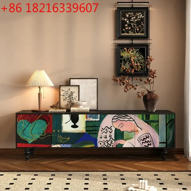 YAOSolid Wood Retro TV Cabinet Storage Locker Integrated Living Room Bedroom Floor Side Cabinet Solid Wood Storage