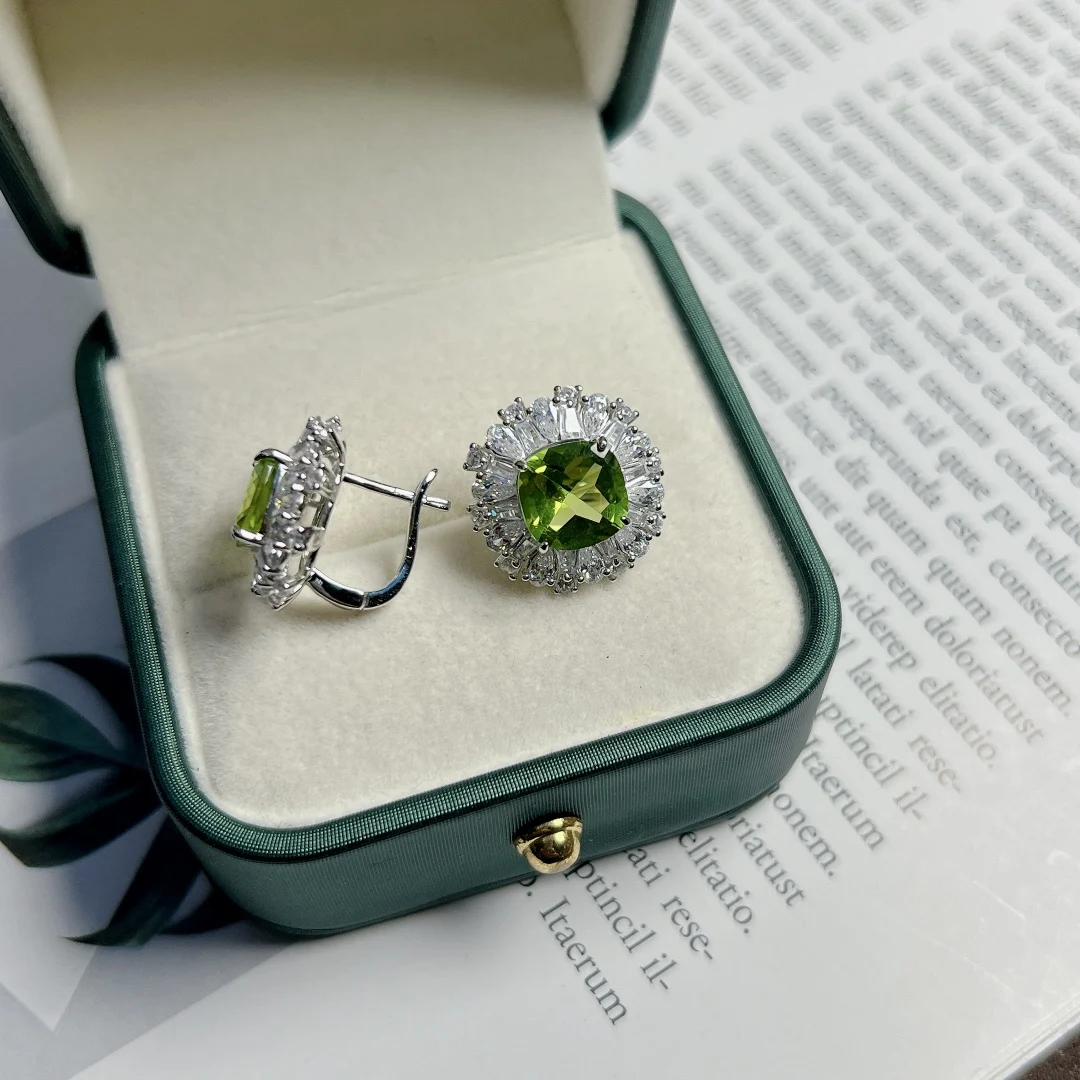 HT2024 Solid 925 Sterling Silver Natural Green Olivine Gemstones Jewelry Sets for Women Fine jewelry Sets