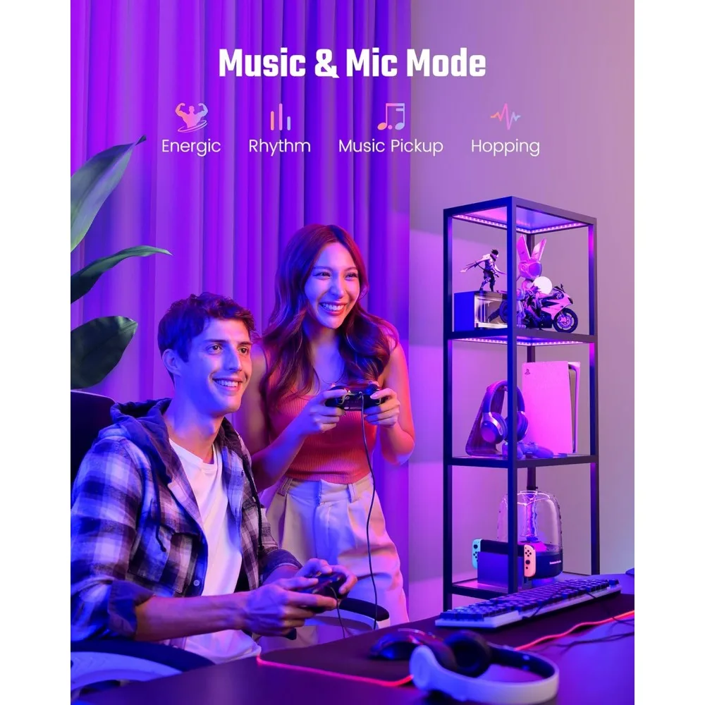 خزانة عرض SUPERDANNY مع ضوء RGB، خزانة كوريو مع جهاز تحكم عن بعد/تطبيق، مصباح أرضي LED قابل للتعتيم مع أرفف، شاشة زجاجية