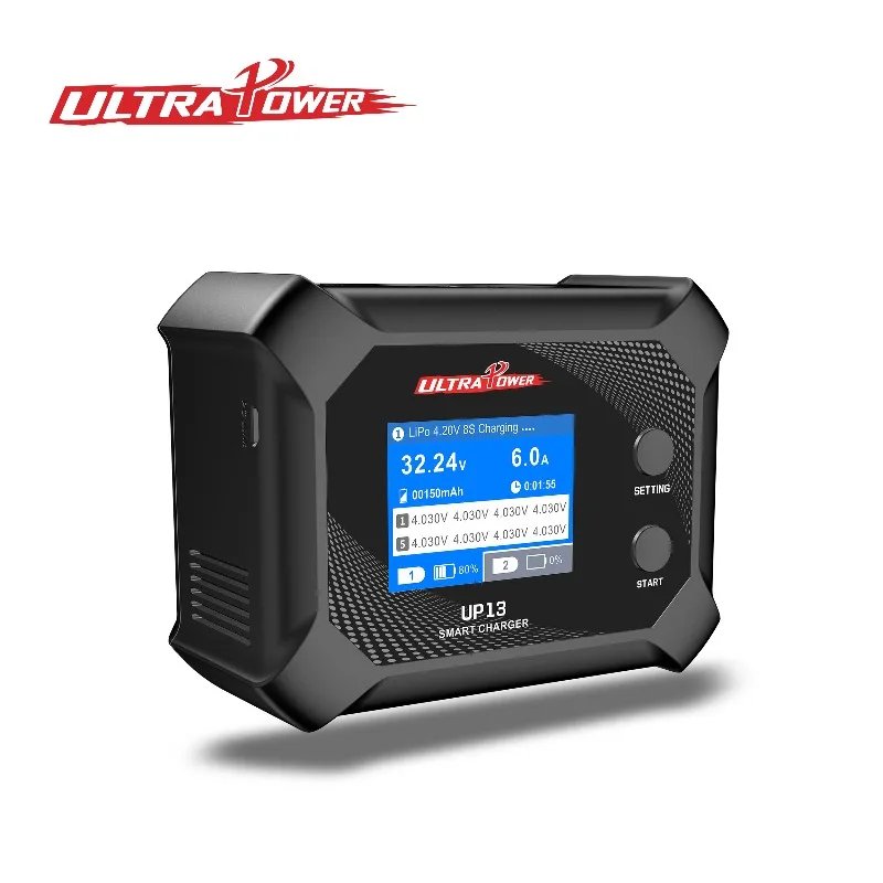 UltraPower UP13 Dual Channel 200W LiHV/LiPo Battery Charger, 10A Fast Charge with 500mA Balance & Power Distribution for 2-8S