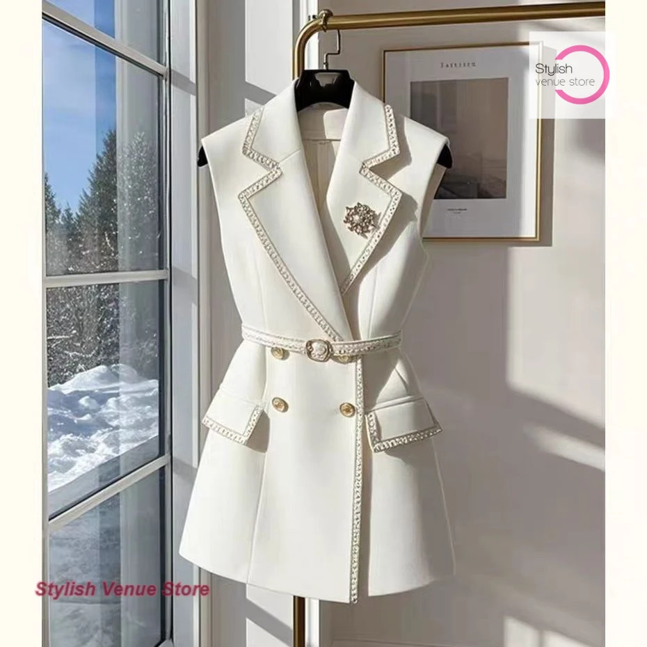 French Fashion Temperament Suit Sleeveless Vest Small Fragrance Coat Vest Summer New High-Grade Slim Western-Style Top