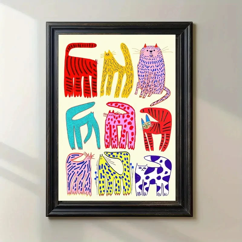 Abstract Retro Cat Canvas, Modern Classical Art, Living Room, Bedroom, Kitchen