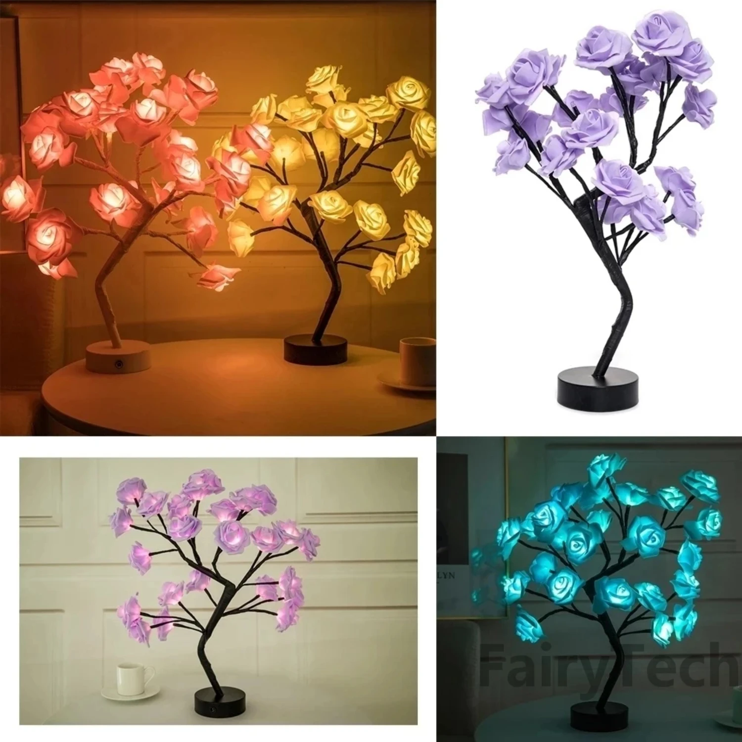 Tree LED Rose Flower Table Lamp Christmas Fairy Lights Night Lights  Party Wedding Bedroom Decoration Valentine's Day Gift