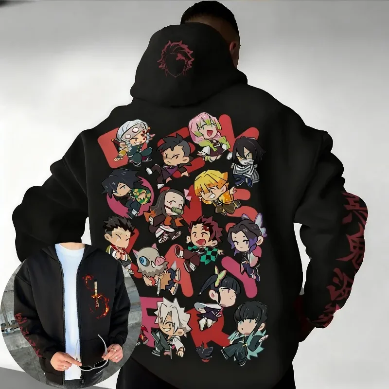 Demon Slayer Anime Painted Pattern Zipper Hoodie Men's and Women's Autumn/Winter New Harajuku Plus Size Casual Loose Y2K Top