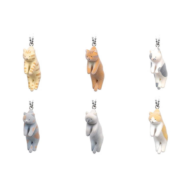 QUALIA Flocked Hanging Cat Capsule Toy Japanese Calico Striped Orange and White Cat Blue Cat Bag Pendant Cute Gifts