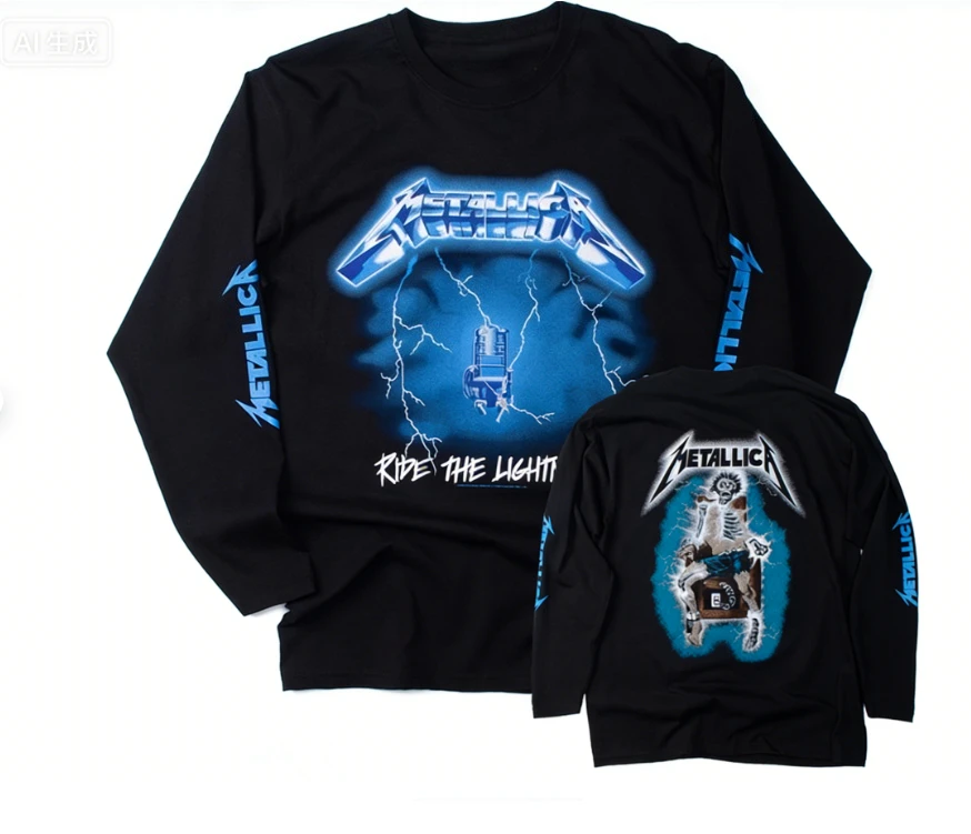 Metallica Band Retro Vintage Rock Heavy Metal Long Sleeved 3D Printed Fan T-shirt Men's and Women's Fashionable Casual Top