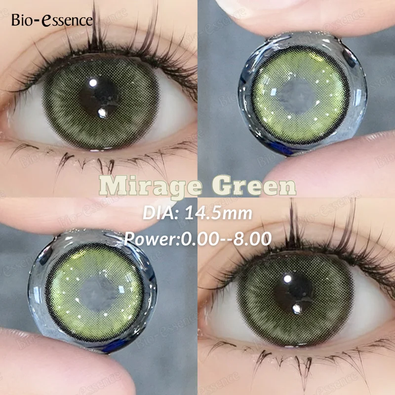 Bio-essence 1Pair Brown Colored Contact Lense with Myopia Natural Blue Korean Big Eyes Contact Yearly Use Cosmetic Soft Eye Lens