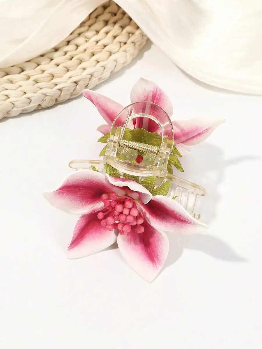 

Bohemian Floral Hair Claw Clip For Women Pink Summer Beach Vacation Accessory