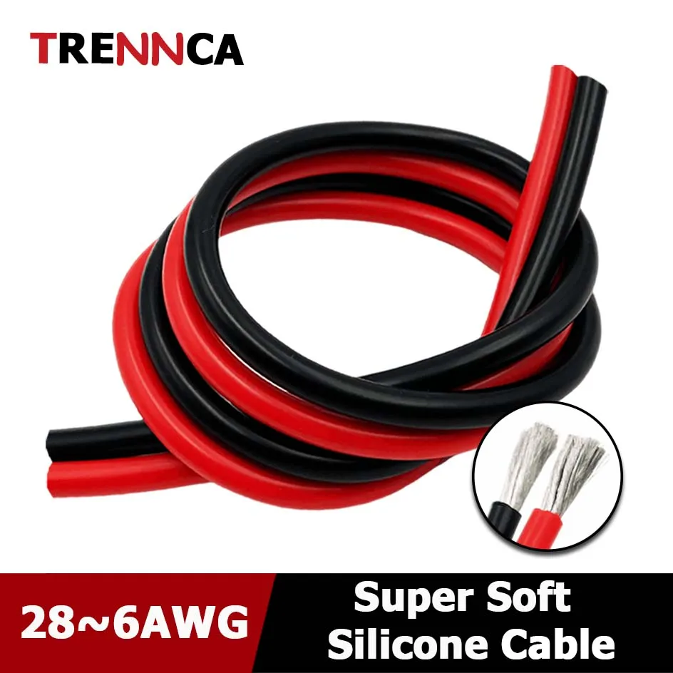 Flexible Tin-plated Copper Cable Red Black 10 12 14 16 AWG 1 5 10 20 Meters High Temperature household Extra Soft Silicone Wire