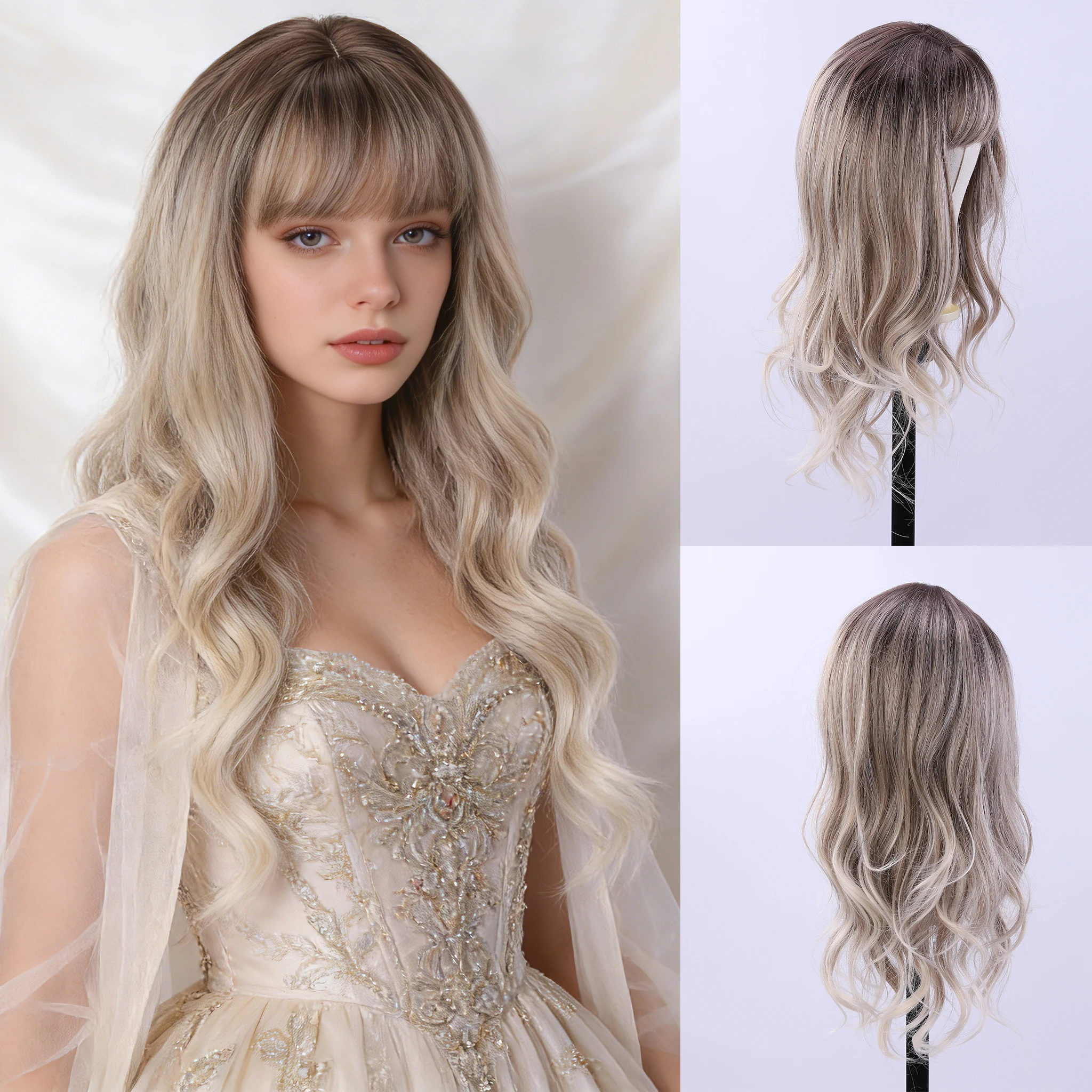 

1 elegant and fashionable women's synthetic fiber wig, fashionable hairstyle, rose mesh hat design