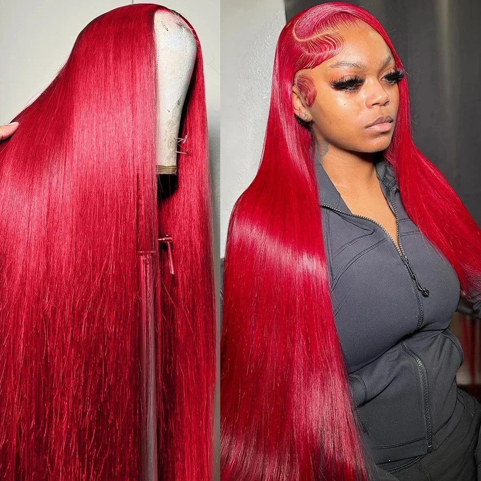 

30-40-дюймовые бразильские парики из натуральных волос, ярко-красные, с HD-кружевной передней частью 13x6, 250% плотности, красные прямые парики с фронтальной кружевной вставкой 13x4 для женщин