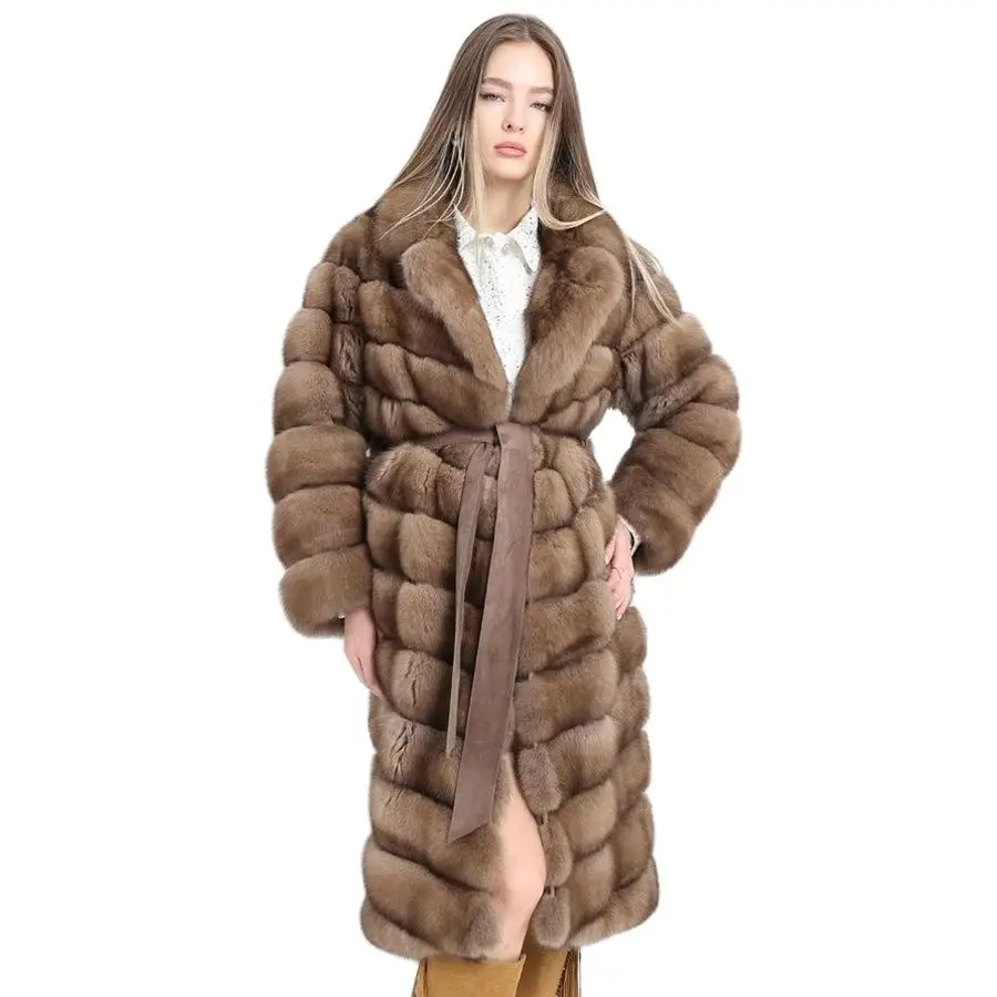 

Women Fox Fur Coat Turndown Collar Genuine Fox Fur Jackets Long 2024 New Arrivals Brown Fur Overcoats