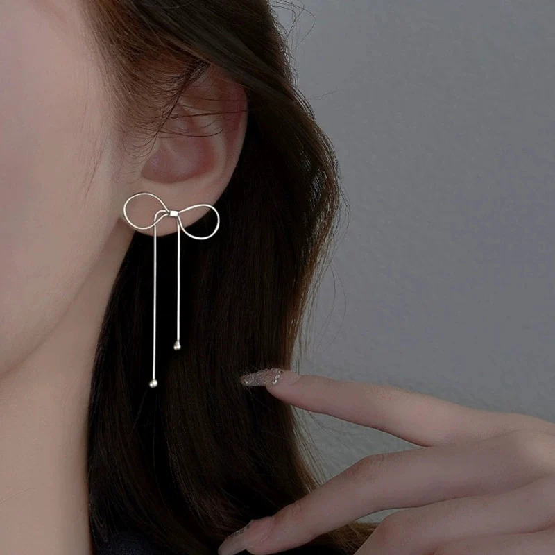 

Полые серьги с бантом, новинка 2025, модные высококачественные длинные серьги с кисточками, ювелирные изделия из серебра 925 пробы для женщин KOFSAC