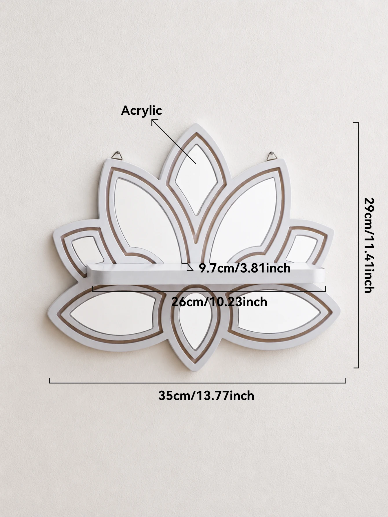 Lotus Shape Wooden Wall Shelves Floral Floating Display Rack with Mirror Decorative Wall Mount Storage Shelf for Plants Candles view 6