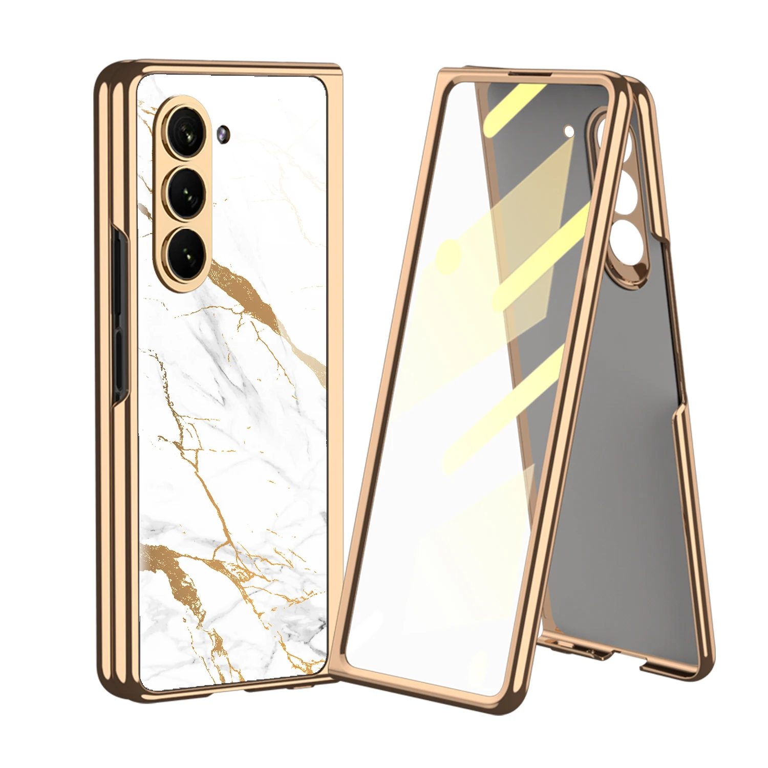 360 Degree Protective Painted Glass Case for Samsung Galaxy Z Fold 5 Luxury Plating Frame Glass Case For Galaxy Z Fold5 Case