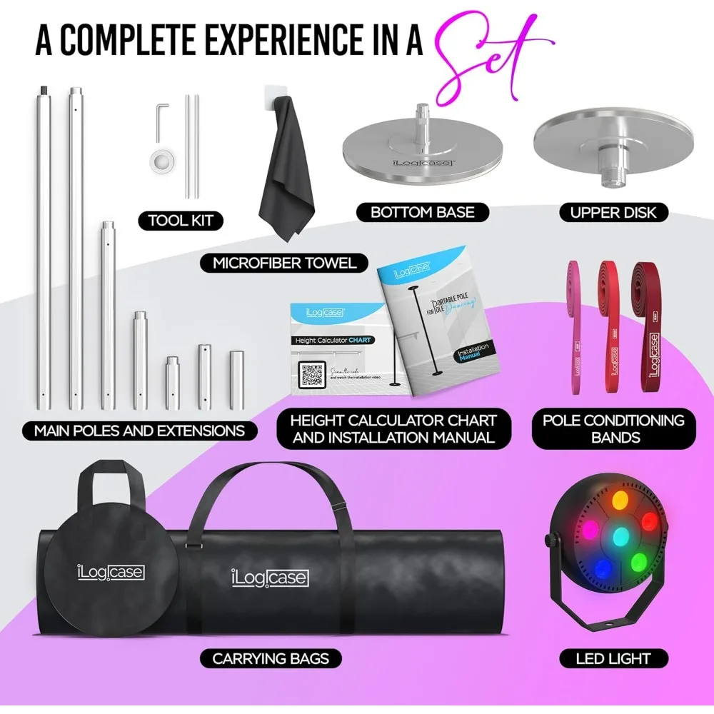 عمود رقص محمول عالي التحمل 45 مم للمنزل، قابل للتعديل من 7 أقدام إلى 11 قدم، مناسب للشقق