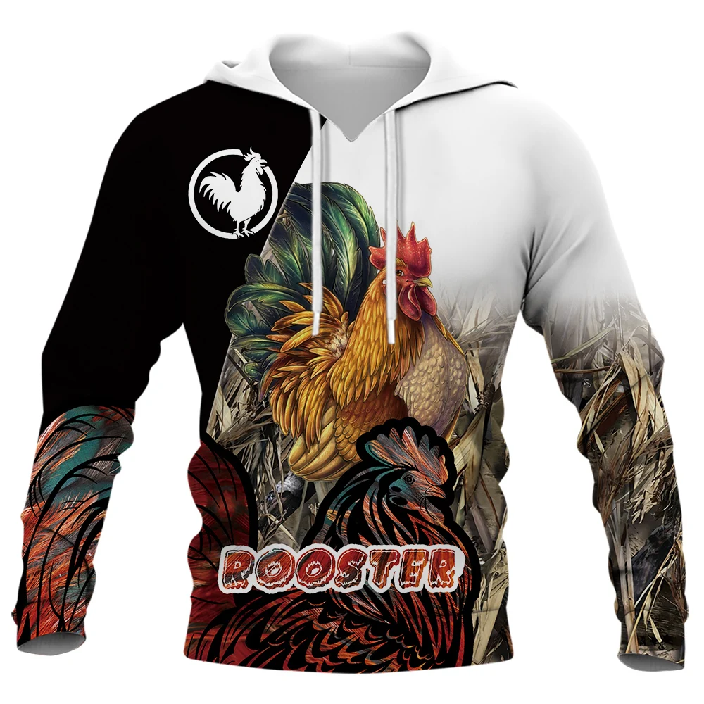 HX Cartoon Rooster Hoodies 3D Graphic Animals Chick Splicing Hoodie Fashion Man Sweatshirts Harajuku Tops Brithday Gifts