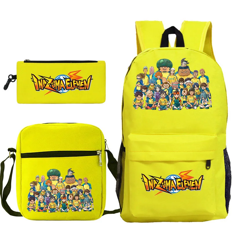 Mochila para niños, conjunto de 3 uds. Inazuma Eleven Go, mochila escolar con estampado de dibujos animados para niños y niñas, juego de Anime, bolsos de hombro para niños, estuche para lápices
