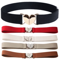 Female Fashion Thin Elastic Stretch Waistband Love Heart Metal Buckle Belt for Women Cinch Waist Seal Cummerband Accessories