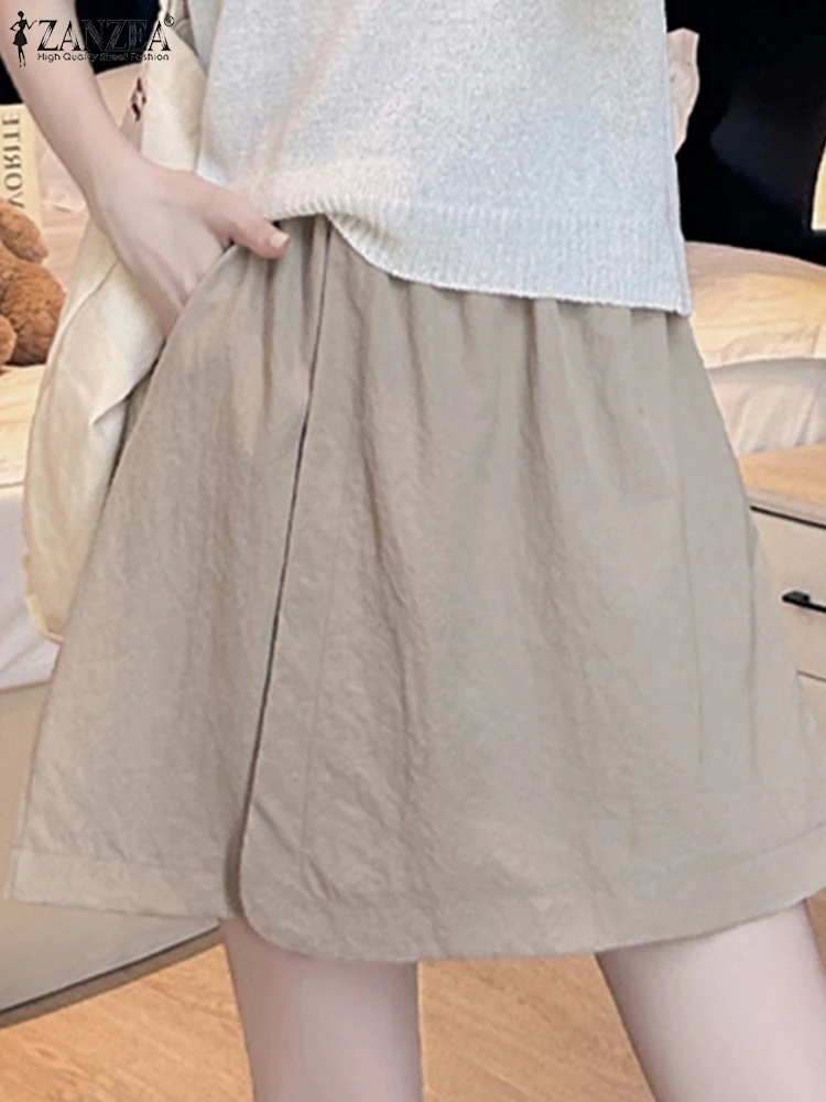 ZANZEA 2025 Mode Frauen Shorts Röcke Sommer Hosen Elastische Taille Pantalons Taschen Casual Einfarbig Breite Bein Shorts Oversize
