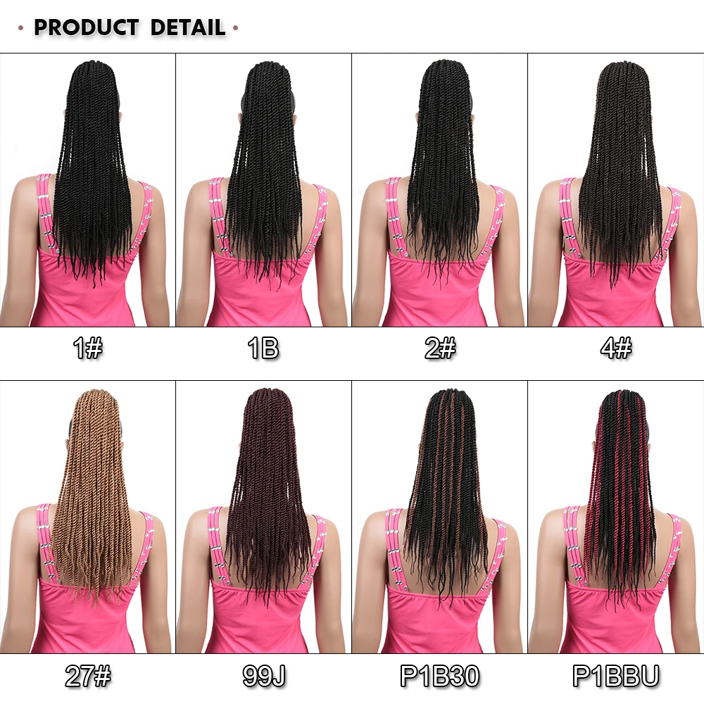 Braided Senegal Ponytail 20\'\'Box Braids Ponytail  Bun Clip-in Afro Natural Ponytail Crochet Braided Hair Extensions for Woman