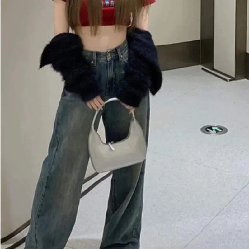 Vintage Wide Leg Cargo Jeans Women 2024 Autumn High Waist Bagge Pants Woman Y2k Streetwear Loose Denim Trousers Female 2023