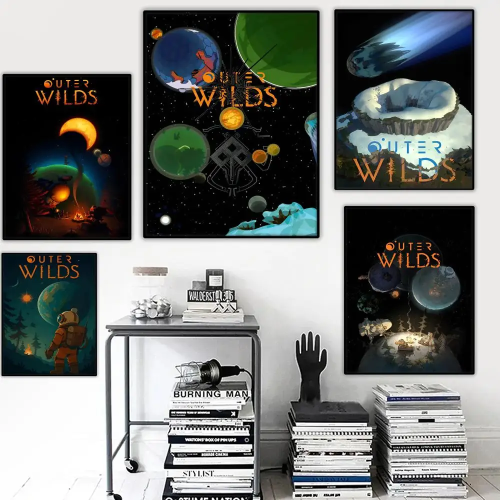 Outer W-Wilds Game Poster Stickers Mural Painting Self-Adhesive Wall Decals for Bedroom Living Room Home HD Decor Gift