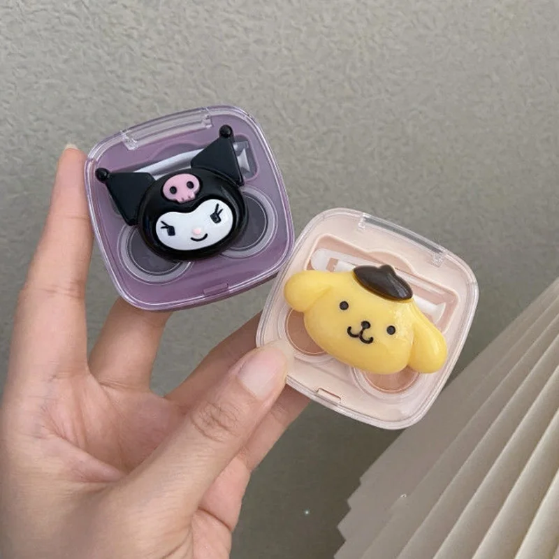 Cute Sanrio Hello Kittys Kuromi Cinnamoroll Anime Girl Heart Cartoon Flip Cover Integrated Type Contact Lens Box Toys Girl Gifts