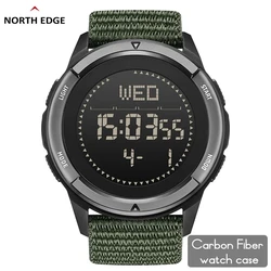 NORTH EDGE Men's Digital Carbon Fiber Watch Shock Militray Sports Super Light Outdoor Fun Compass Waterproof 50m Wristwatches