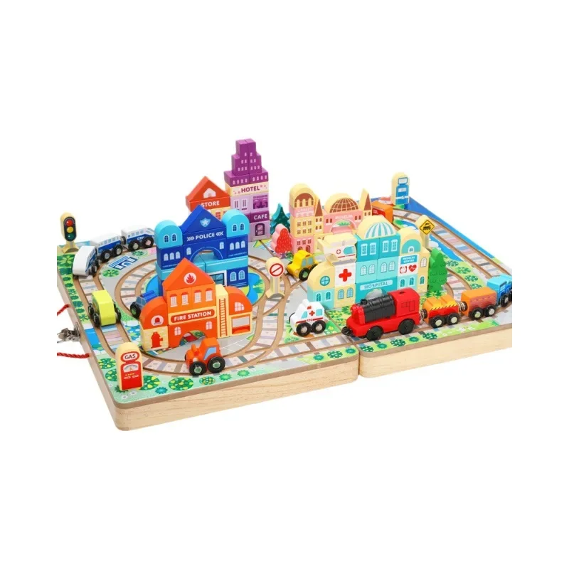 Diy Peuterspeelgoed Treinspoor Montage Magneten Bouwstenen Set Puzzel Houten Montessori Constructor Bordspellen Diorama Cadeau