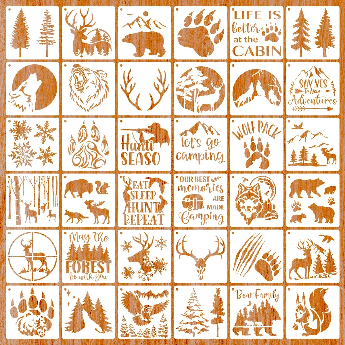 36Pcs/Set 13*13cm Forest Hunting DIY Layering Stencils Wall Painting Scrapbook Coloring Embossing Album Decorative Template