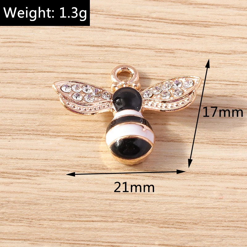 10pcs 21x17mm Cute Enamel Crystal Honey Bee Charms for Jewelry Making DIY Drop Earrings Pendants Necklaces Bracelet Crafts Gifts