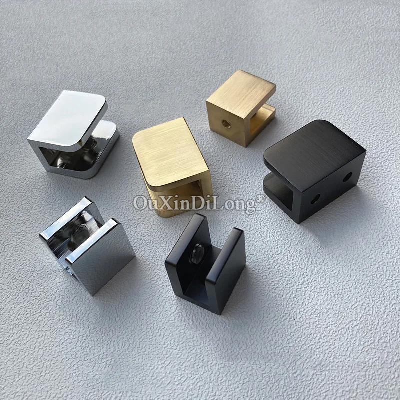 Wholesale 50PCS Solid Brass Glass Clamps Shower Shelves Glass Clips Holder Brackets Chrome/Brushed Black/Brushed Gold