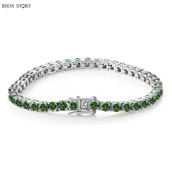 BIJOX STORY 3/4/5mm D Color Pass Diamond Tester GRC Round Cut White Gold Plated 925 Silver Moissanite Tennis Bracelet for Women
