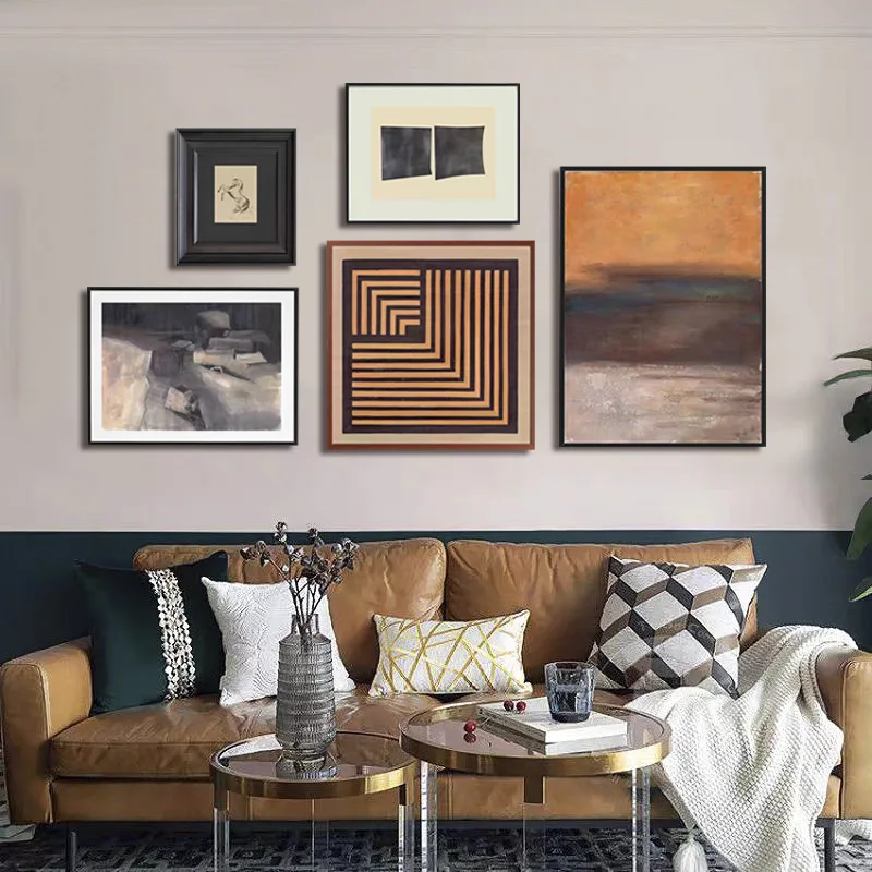 

abstract color block sofa background wall decorative painting model room dining room bedroom creative painting