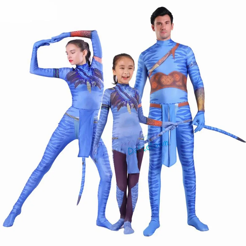 New Avatar 2 Cosplay Costume Movie Jake Sully Neytiri Bodysuit Suit Zentai Jumpsuit Halloween Costume For Women Men Child Kids