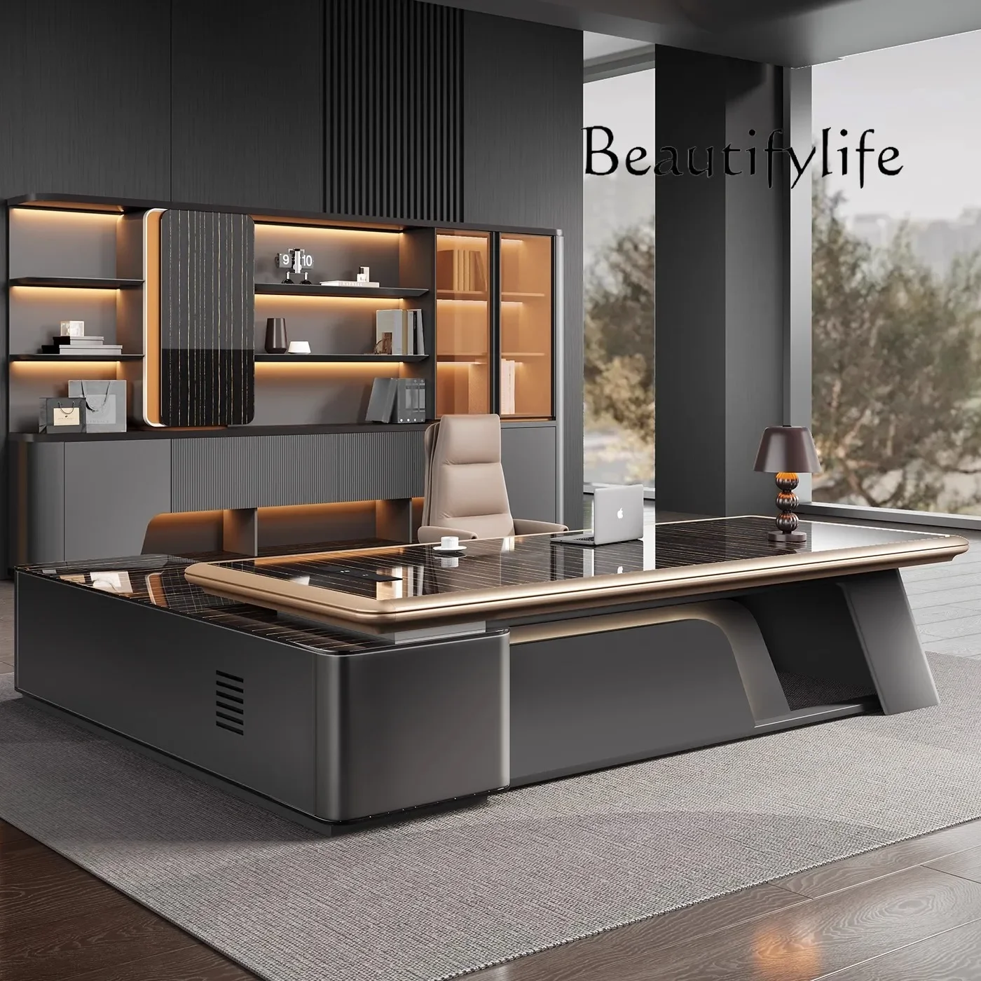 

HK President desk Light luxury New office desk and chair combination Manager's office desk