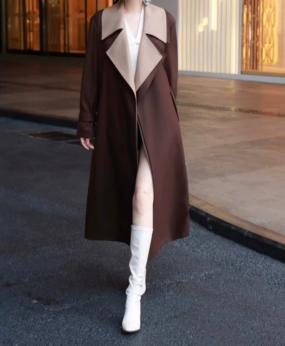 

2025 Early Autumn New Goddess Windbreaker Long Sleeve Temperament Celebrity Loose Autumn Fashion New Brown Coat-GZXX119