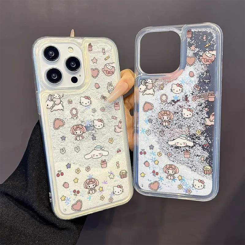 

New Cartoon Hello Kitty My Melody Quicksand Phone Case Suitable for Apple 17 16 Promax Phone Case IPhone 15 14 13 12 Gift