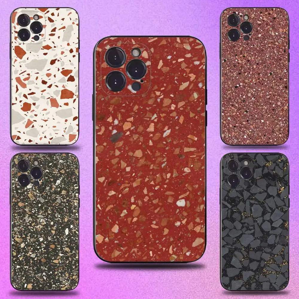 

Terrazzo Abstract Tortoise Phone Case For iPhone 17,16,15,14,13,12,11 Plus,Pro Max,XS,X,XR,SE,Mini,8,7,Soft Silicone Black Cover
