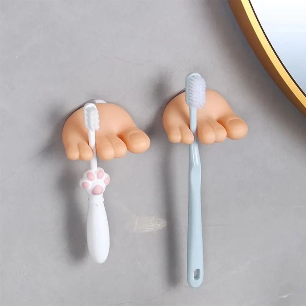 Durable Small Foot Toothbrush Holder Self Adhesive Wall Mounted PVC OK Finger Toothbrush Stand Bathroom Storage Accessories Tool